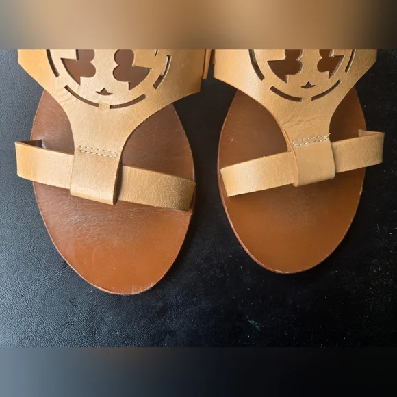 Tory Burch Tan Leather Sandals with Perforated Design - Picture 6 of 7